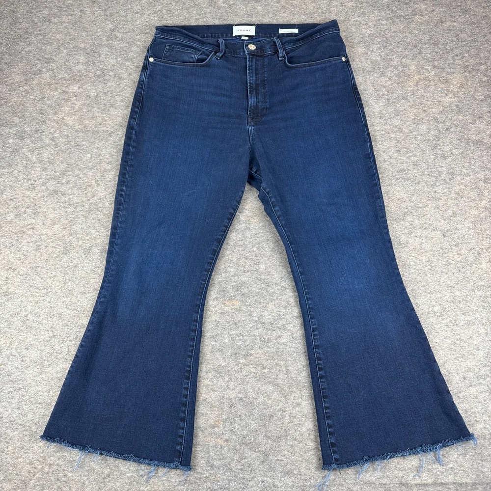 FRAME Le Crop Flare Jeans Raw Hem Denim Blue Womens 31